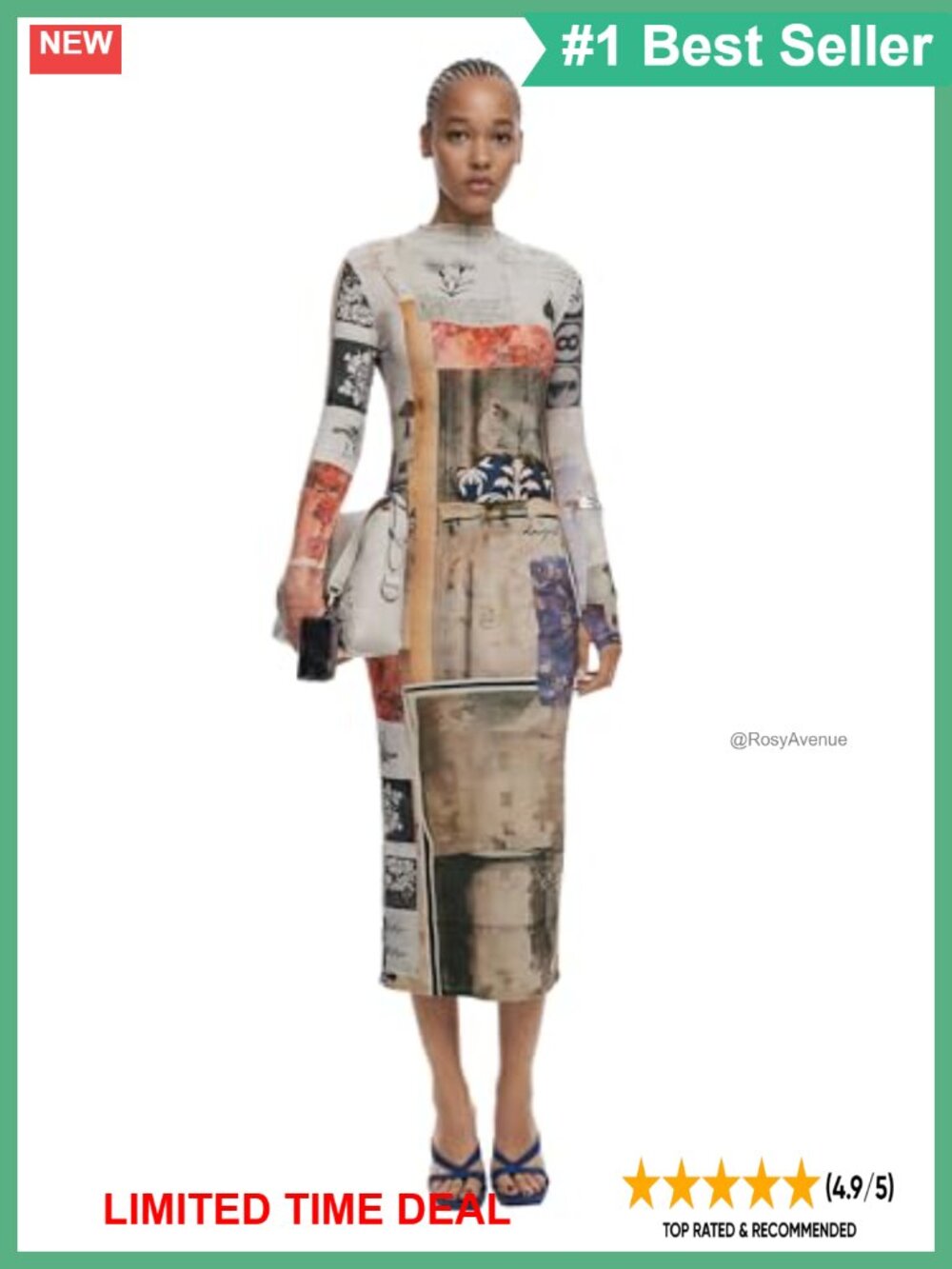 Desigual Lyra Bodycon Midi Dress Long Sleeve Turtle Neck